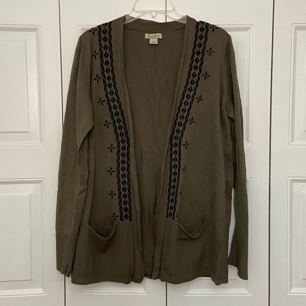 Lucky Brand, Embroidered Open-front Cardigan, Size XL